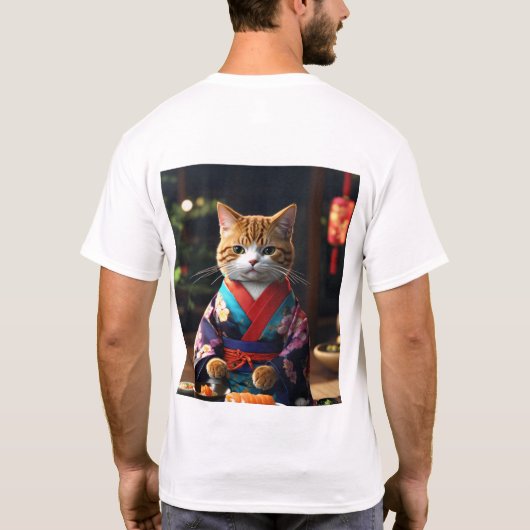 Mannen basic T-shirt bedrukt Cat (Achterkant)