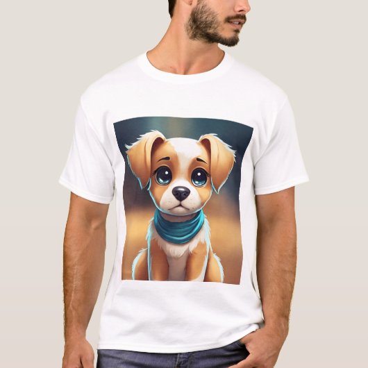 Mannen basic T-shirt bedrukte puppy (Voorkant)
