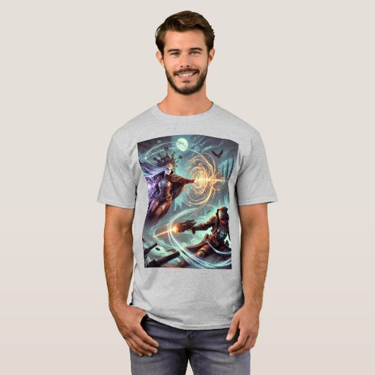 Mannen-basic T-shirt In een stormachtig slagveld g (Voorkant volledig)