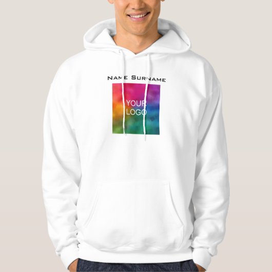 Mannen Basic White Hoodie Business Logo Front (Voorkant)