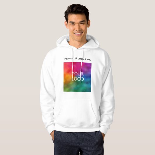 Mannen Basic White Hoodie Business Logo Front Desi (Voorkant volledig)