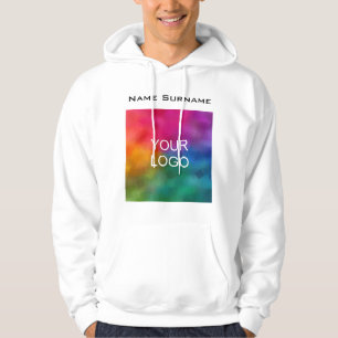 Mannen Basic White Hoodie Business Logo Front Desi
