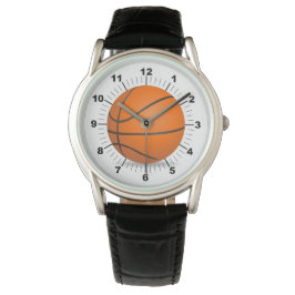 Mannen Basketball Crown Zwart Lederen horloge