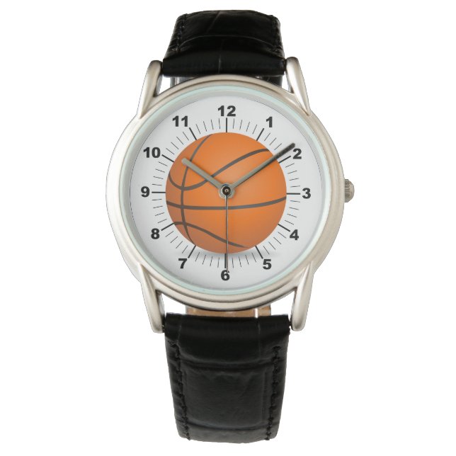 Mannen Basketball Crown Zwart Lederen horloge (Voorkant)