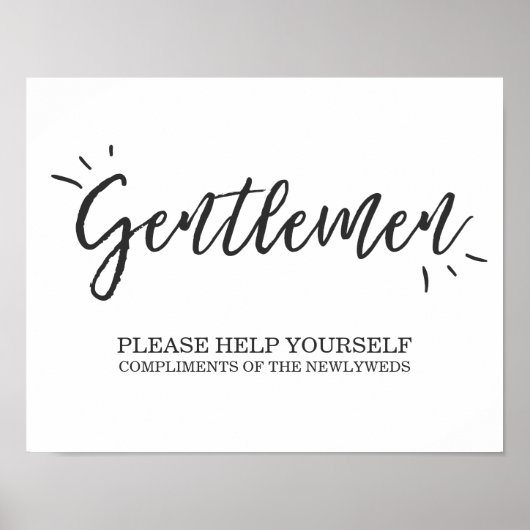 Mannen Bathroom Wedding Sign Gentlemen die Elegant Poster (Voorkant)