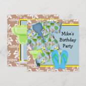 Mannen BBQ Margarita Beach Verjaardagsfeestje Uitn Kaart (Voorkant / Achterkant)