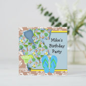 Mannen BBQ Margarita Beach Verjaardagsfeestje Uitn Kaart (Staand voorkant)