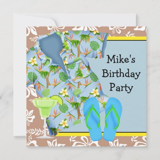 Mannen BBQ Margarita Beach Verjaardagsfeestje Uitn Kaart (Voorkant)
