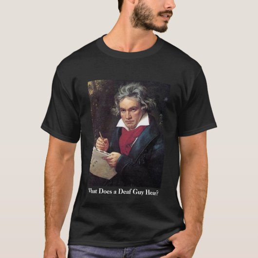 Mannen Beethoven shirt, wat hoort een doofman? T-shirt (Voorkant)