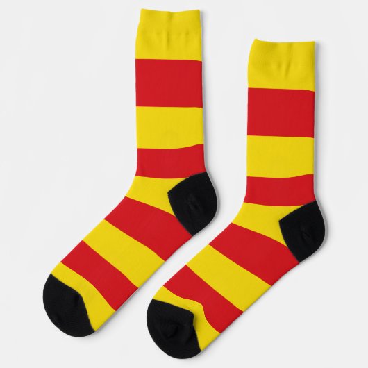 Mannen bemannen sokken met Catalaanse vlag (Links)