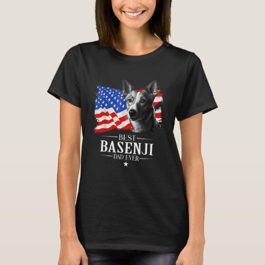 Mannen beste basenji vader ooit Amerikaanse vlag v T-shirt (Voorkant)