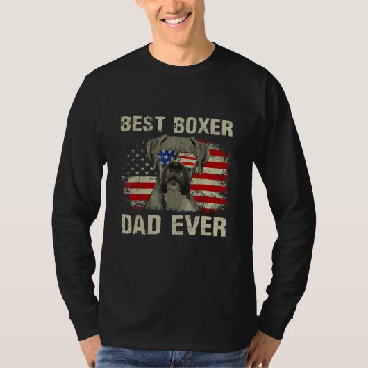 Mannen Beste Bokser Papa Ooit American Flag Honden T-shirt (Voorkant)