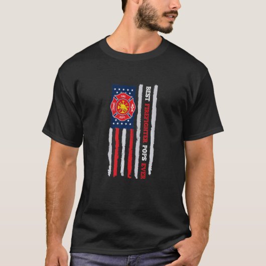Mannen beste brandweerman Poppen ooit US Flag Bran T-shirt (Voorkant)