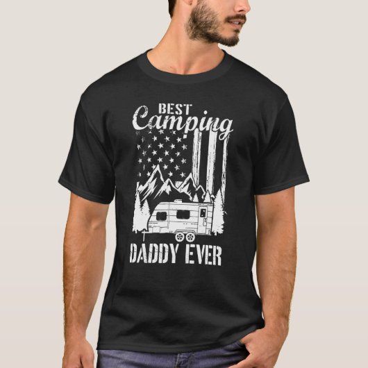Mannen beste Camping Papa ooit Amerikaanse vlag Va T-shirt (Voorkant)