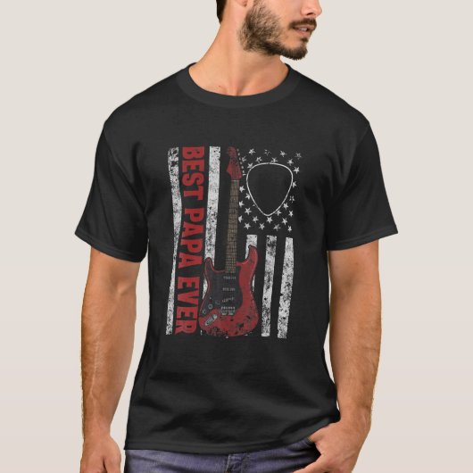 Mannen beste papieren ooit Amerikaanse vlag gitaar T-shirt (Voorkant)