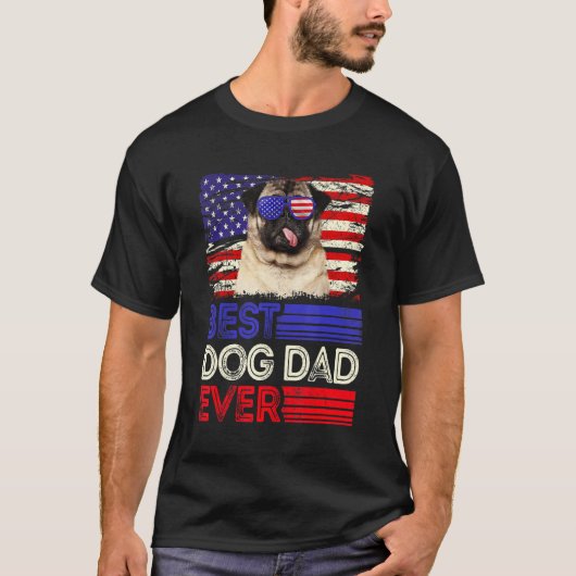 Mannen beste pug pap ooit Amerikaanse vlag T-shirt (Voorkant)