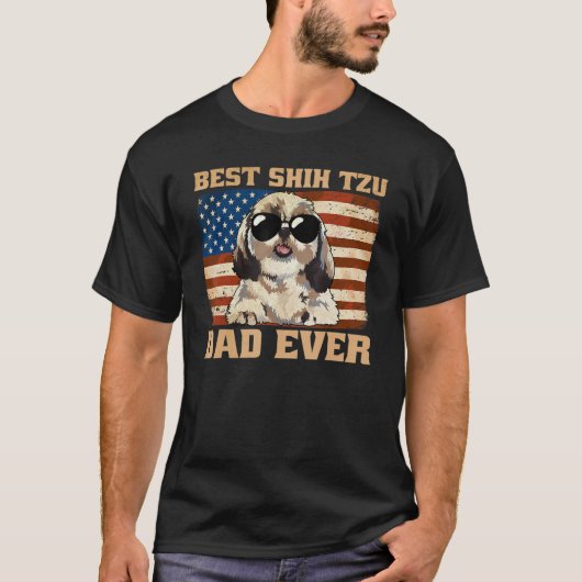 Mannen Beste Shih Tzu Pa Ooit Amerikaanse vlag Mer T-shirt (Voorkant)