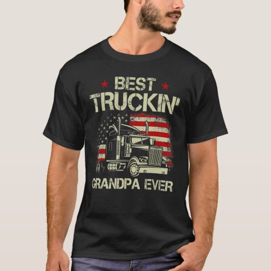 Mannen beste truckgrootpa ooit Amerikaanse vlag Bi T-shirt (Voorkant)