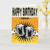 Mannen bier achtergrond Happy Birthday Kaart (Gele Bloem)