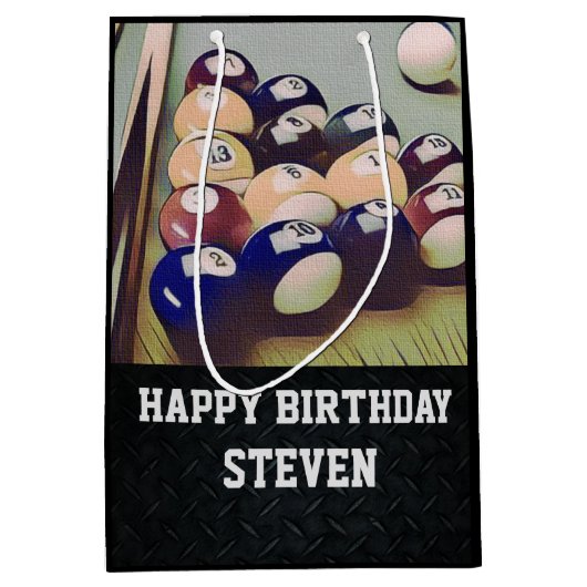 Mannen Birthday Billiards Medium Cadeauzakje (Voorkant)