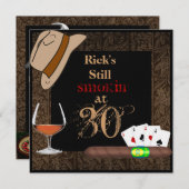 MANNEN Birthday Cigars, Poker FEDORA Pet INVITATIO Kaart (Voorkant / Achterkant)