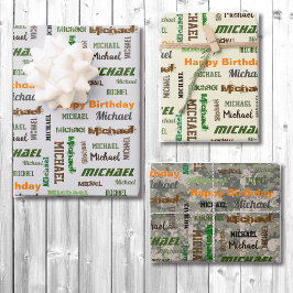Mannen Birthday Herhalingsnaam set van 3 Inpakpapier Vel