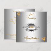 Mannen Birthday Party Invitation Silver Kaart (Voorkant / Achterkant)