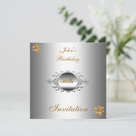 Mannen Birthday Party Invitation Silver Kaart (Staand voorkant)
