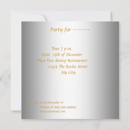 Mannen Birthday Party Invitation Silver Kaart (Achterkant)