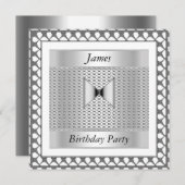 Mannen Birthday Party Silver Invitation Kaart (Voorkant / Achterkant)