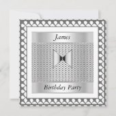 Mannen Birthday Party Silver Invitation Kaart (Voorkant)