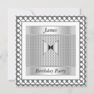 Mannen Birthday Party Silver Invitation Kaart