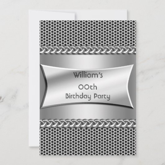 Mannen Birthday Party Silver Metal Search Chrome Kaart (Voorkant)