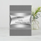 Mannen Birthday Party Silver Metal Search Chrome Kaart (Staand voorkant)