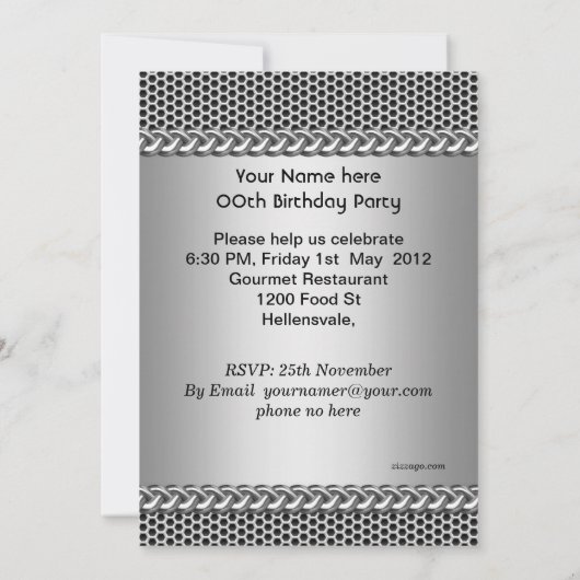 Mannen Birthday Party Silver Metal Search Chrome Kaart (Achterkant)