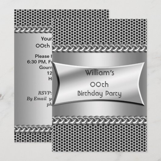 Mannen Birthday Party Silver Metal Search Chrome Kaart (Voorkant / Achterkant)