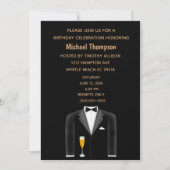 Mannen Black Gold Tux Birthday Party Invitation Kaart (Voorkant)