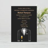 Mannen Black Gold Tux Birthday Party Invitation Kaart (Staand voorkant)