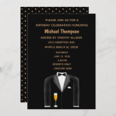 Mannen Black Gold Tux Birthday Party Invitation Kaart (Voorkant / Achterkant)