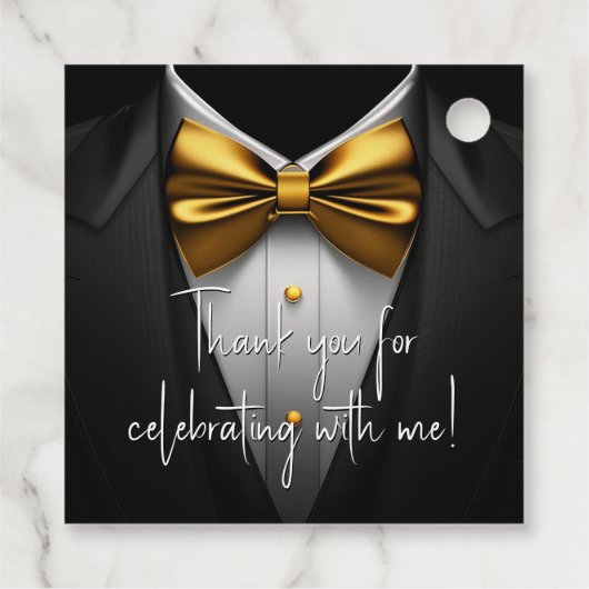 Mannen Black Gold Tuxedo Verjaardag Bedankjes Labels (Achterkant)
