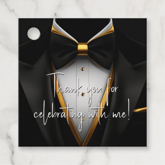 Mannen Black Gold Tuxedo Verjaardag Bedankjes Labels (Voorkant)