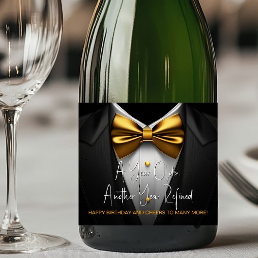 Mannen Black Gold Tuxedo Verjaardag Champagne Labe Sparkling Wijnetiket
