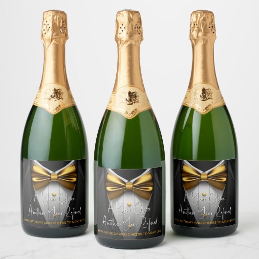 Mannen Black Gold Tuxedo Verjaardag Champagne Labe Sparkling Wijnetiket (Flessen)