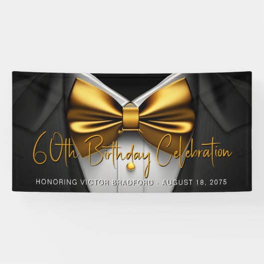 Mannen Black Gold Tuxedo verjaardagsfeestje Spandoek (Horizontaal)