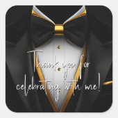 Mannen Black Gold Tuxedo verjaardagsfeestje Vierkante Sticker (Voorkant)