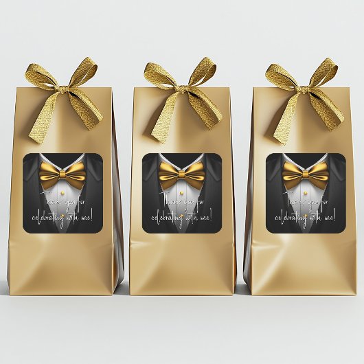 Mannen Black Gold Tuxedo verjaardagsfeestje Vierkante Sticker
