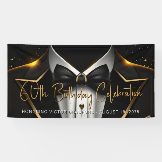 Mannen Black Gold verjaardagsfeestje Spandoek (Horizontaal)