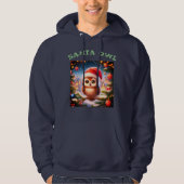Mannen Black Santa Owl Hooded Sweatshirt (Voorkant)