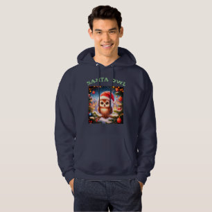 Mannen Black Santa Owl Hooded Sweatshirt