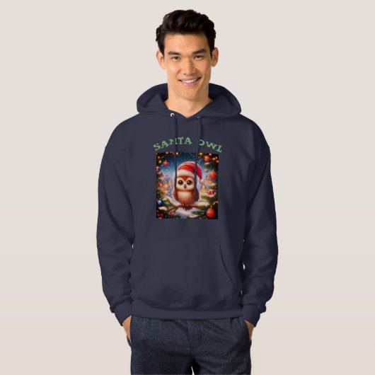 Mannen Black Santa Owl Hooded Sweatshirt (Voorkant volledig)